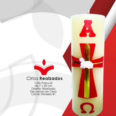 Cirio Pascual de 7 x 20 cm Diseño: En Realzado Decorada en Cera