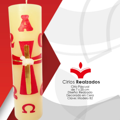 Cirio Pascual de 7 x 25 cm Diseño: En Realzado Decorada en Cera