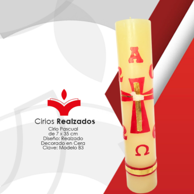 Cirio Pascual de 7 x 35 cm Diseño: En Realzado Decorada en Cera