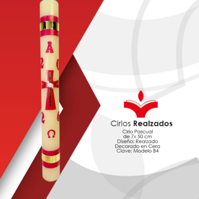 Cirio Pascual de 7 x 50 cm Diseño: En Realzado Decorada en Cera