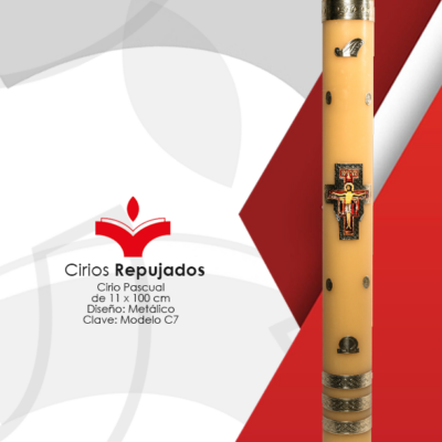 Cirio Pascual de 11 x 100 cm Diseño Metálico En Repujado