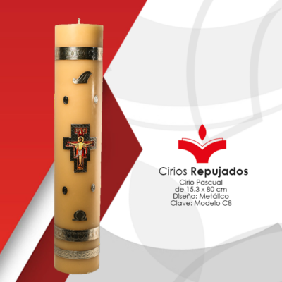 Cirio Pascual de 15.3 x 80 cm Diseño Metálico En Repujado