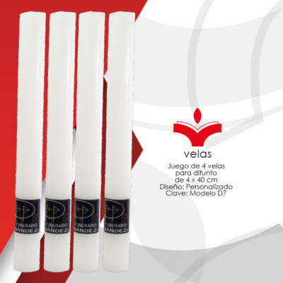 Juego de 4 Velas para difunto de 4 x 40 cm Diseño: Personalizado