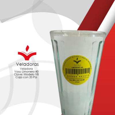 Veladora Vaso Limonero 40 Caja con 20 Piezas