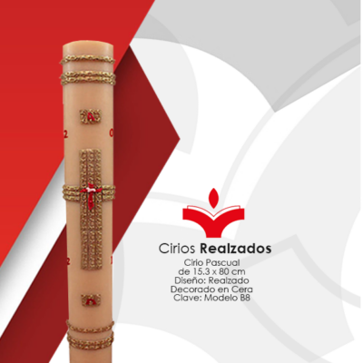 Cirio Pascual de 15.3 x 80 cm Diseño: En Realzado Decorada en Cera