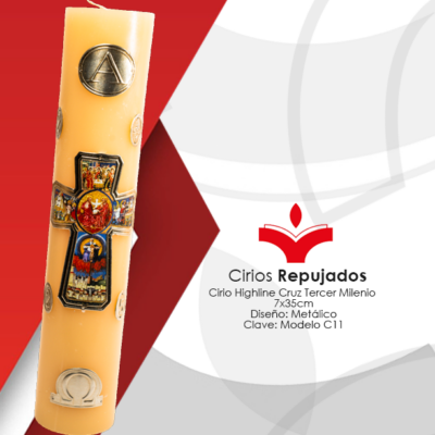 Cirio HL Cruz Tercer Milenio 7 x 35 cm Diseño Metálico En Repujado