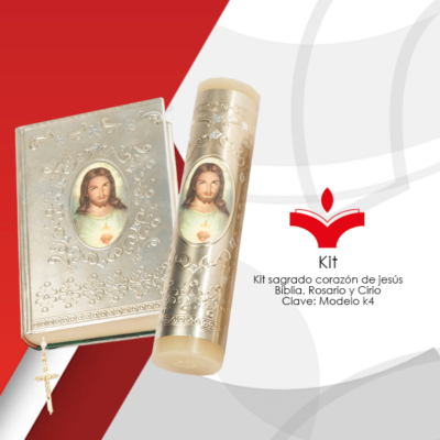 Kit Sagrado Corazón de Jesús  (Biblia, Rosario y Cirio)