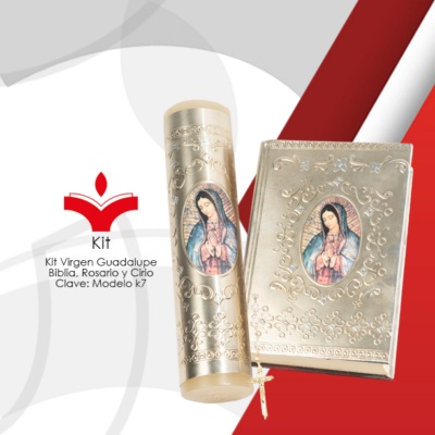 Kit Virgen de Guadalupe  (Biblia, Rosario y Cirio)