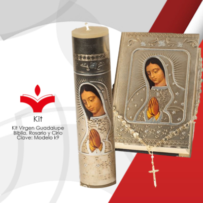 Kit Virgen de Guadalupe  (Biblia, Rosario y Cirio)